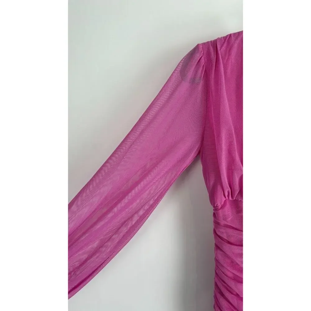 Love X Design Womens Super Pink Ruched Bodycon Dress Long Sleeve Size Medium NWT